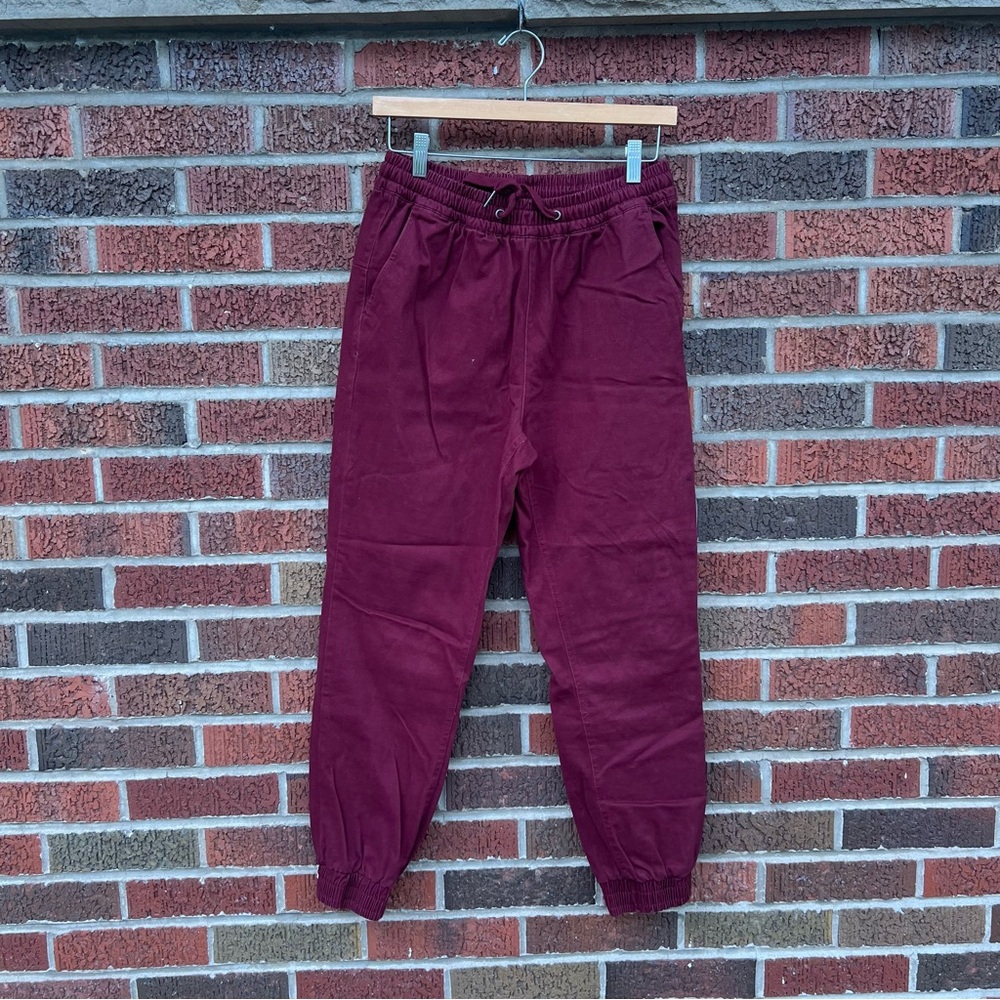 Franceca’s Burgundy High Waisted Cargo Drawstring Joggers Pants